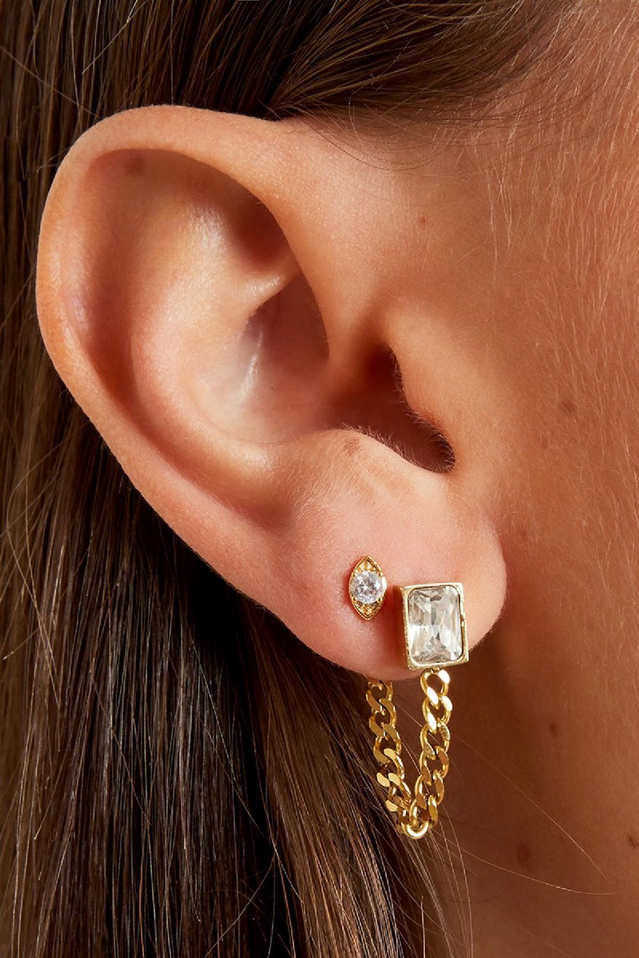 Earrings with chain and zircon  Gold Color Stainless Steel Picture3
